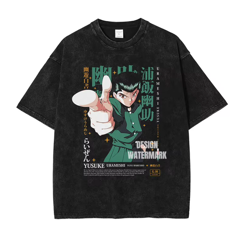 Anime Yu Yu Hakusho T-shirts graphiques Urameshi Yuusuke Manga t-shirt lavé surdimensionné t-shirt à