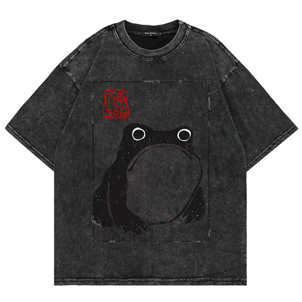 100% coton Vintage lavé non pressé grenouille T-Shirt mode chaude hommes/femmes esthétique drôle T-S