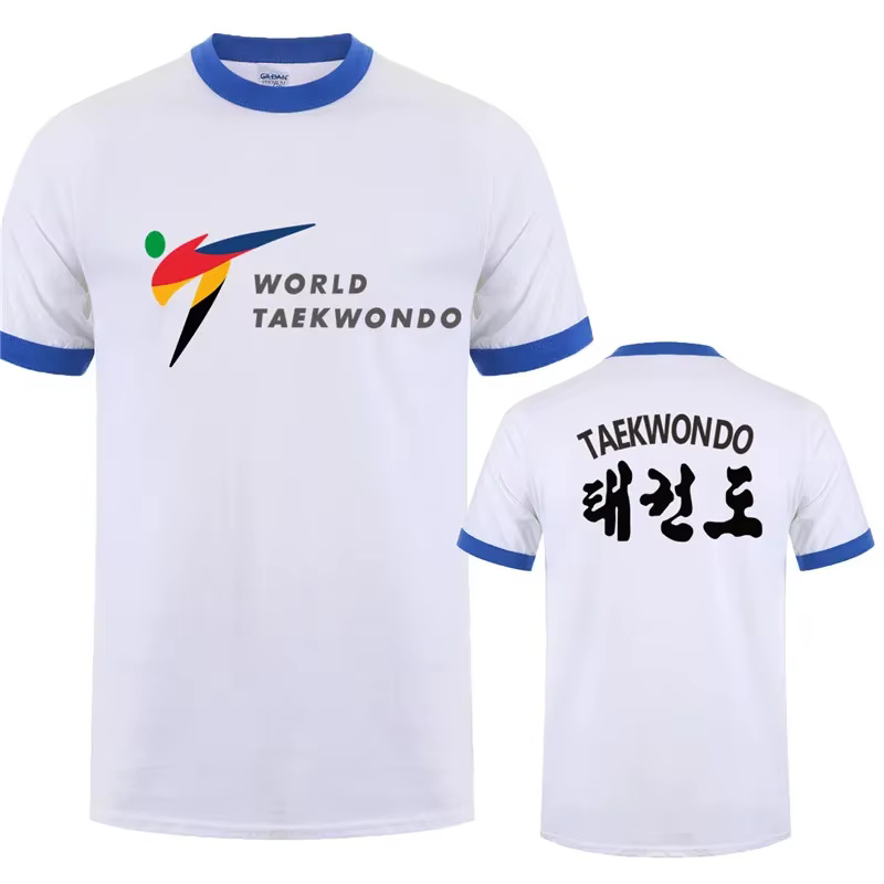 WTF T-shirt Taekwondo Federation pour hommes, col rond en coton à manches courtes, respirant en été,