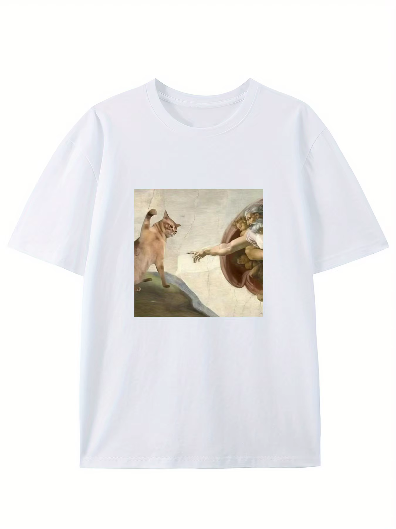 Chat humoristique et Adam Creation parodie graphique T-Shirt décontracté col rond coupe manches cour