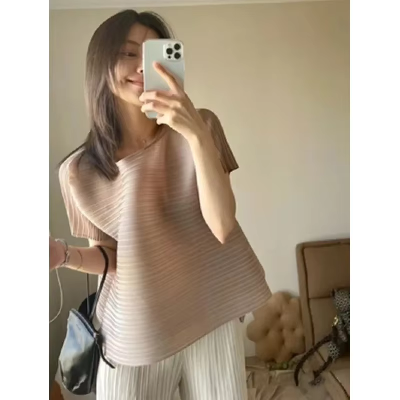 T-shirt ample à manches courtes pour femme, style amincissant, col rond, mode estivale, haut 100 % c