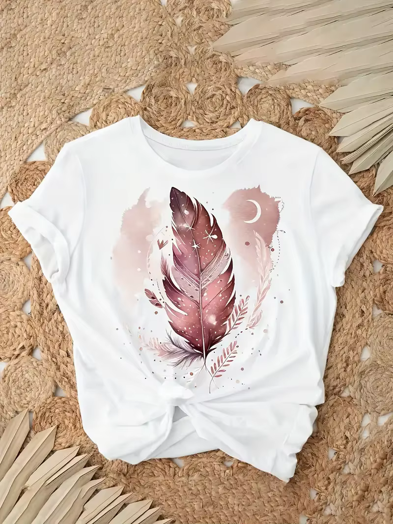 Chemise femme régulière étoile lune imprimé à manches courtes imprimé T-Shirt vêtements femmes T-Shi