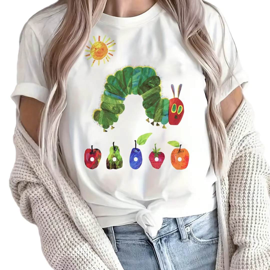 T-shirt imprimé La Très Faiteuse Chenille, mignon et jeune, idéal pour les sorties et les rassemblem
