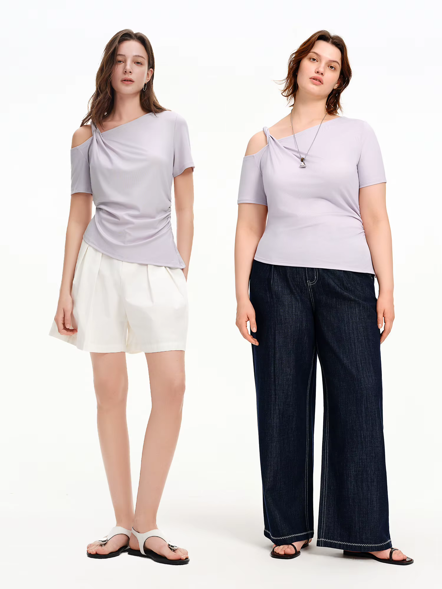DUSHU T-shirt asymétrique à épaules dénudées pour femme, coupe irrégulière, été 2026, manches courte