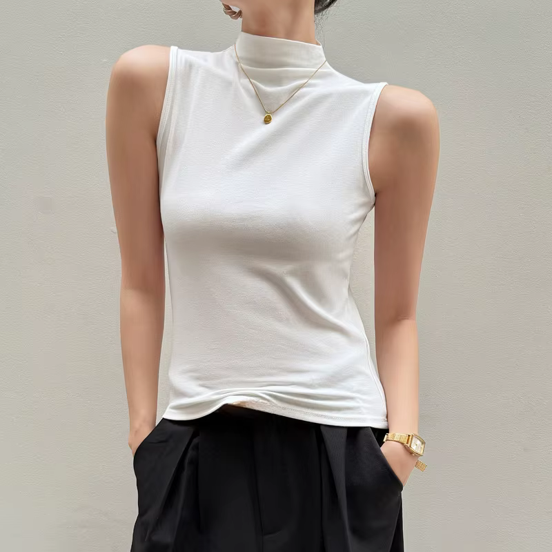 Débardeur à Col Rond pour Femme, Couleur Unie, Style Français, NikBasique, Mode, Fibre d'Été, Doux,
