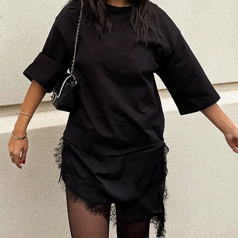 T-shirt en dentelle oversize HXAO pour femme, collection Printemps-Été 2026, style Y2K, blanc cassé,
