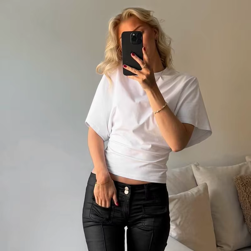 Mode décontracté solide gris recadrée T-shirt 2025 femme vêtements col rond hauts Corset Streetwear