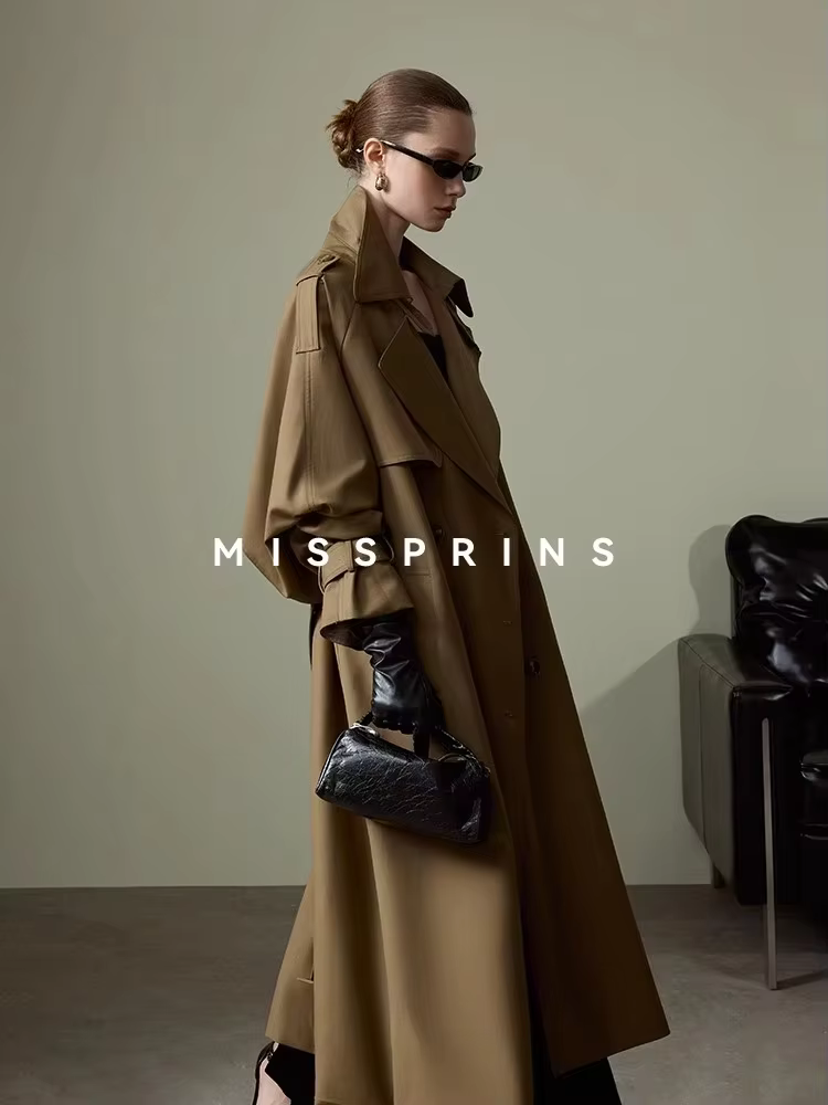 Lautaro printemps automne Long kaki Trench manteau pour femmes ceinture Double boutonnage Chic luxe