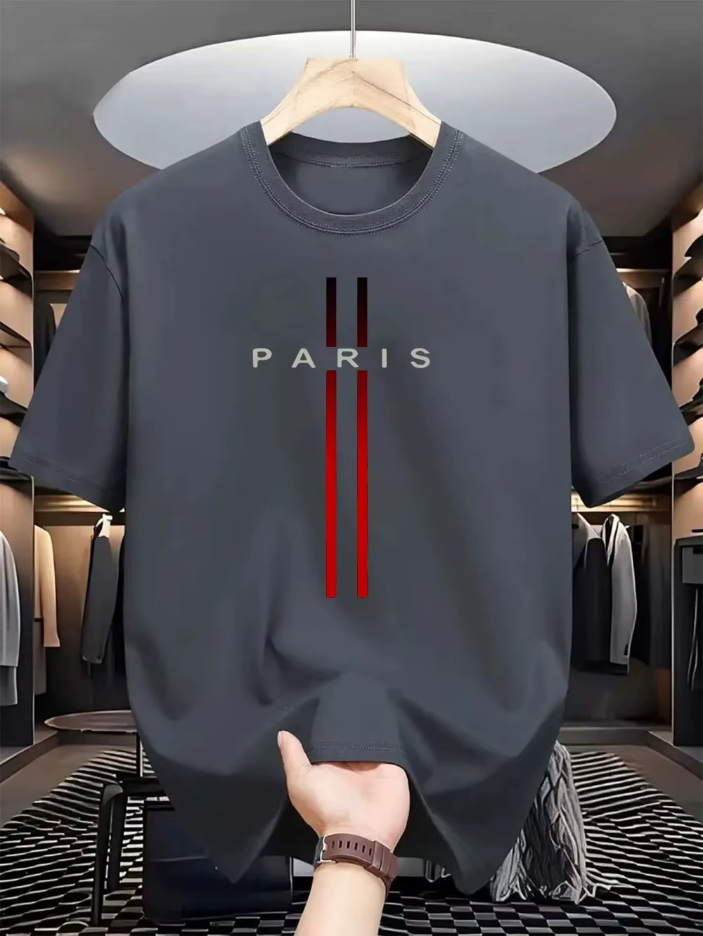 T-shirt col rond pour hommes, nouveau tissu polyester, confortable et respirant, motif imprimé de le