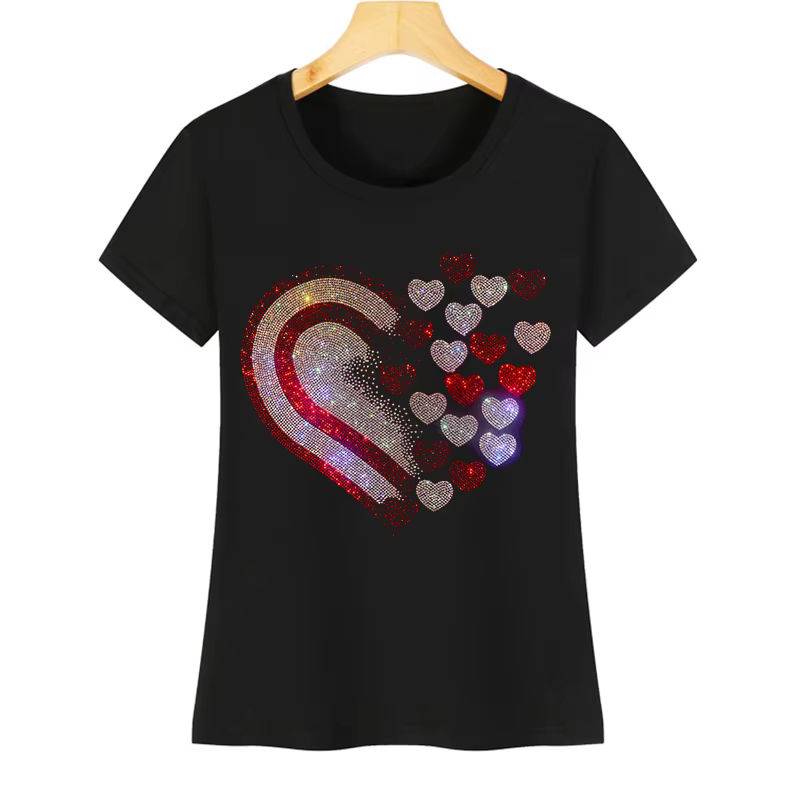 T-shirt décontracté à col rond et manches courtes pour femme, motif diamant, collection été, série D