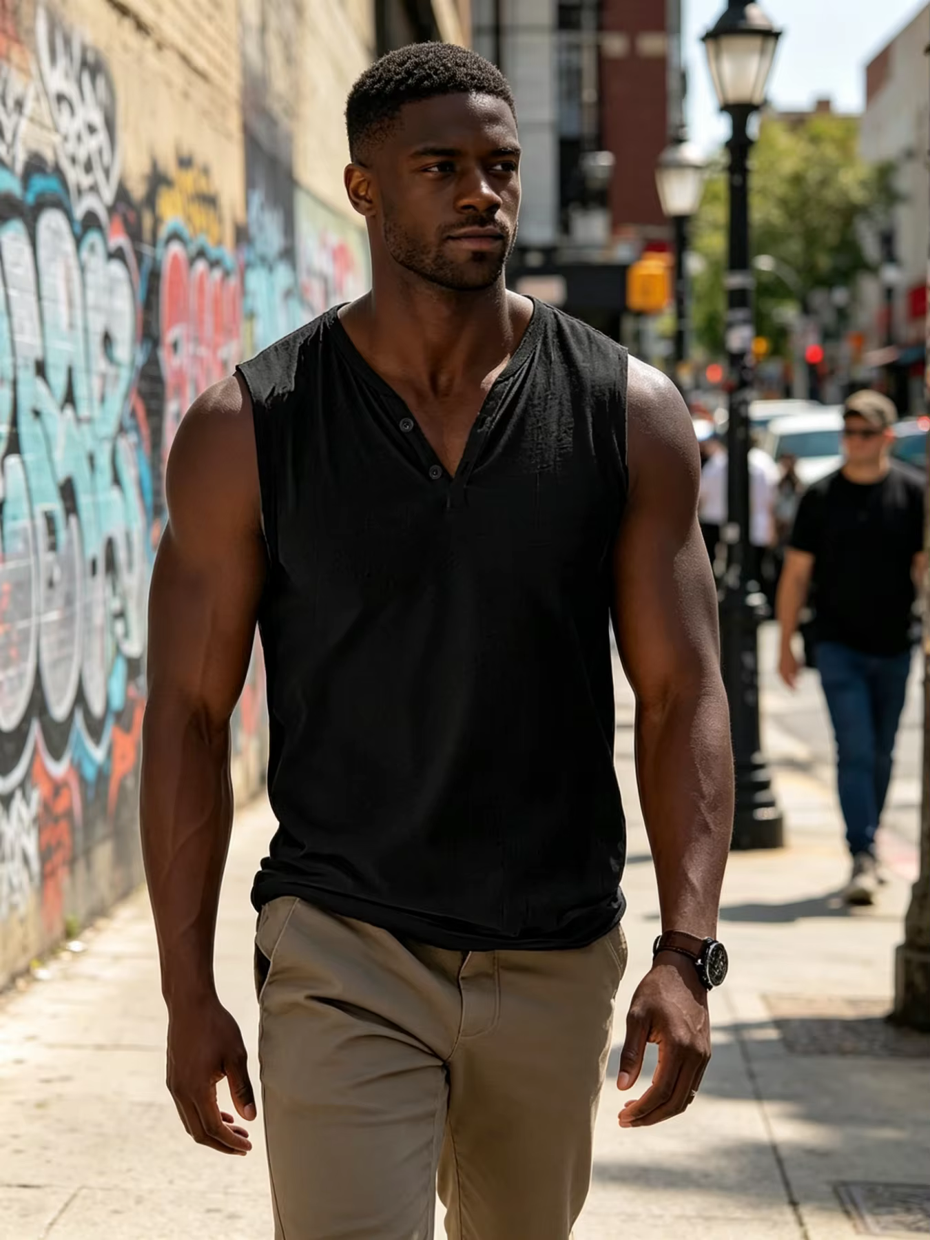 Débardeur sans manches pour homme, col Henley, léger, respirant, couleur unie, décontracté, pour la 