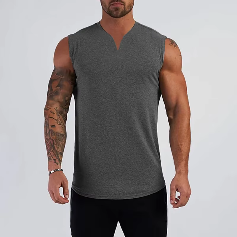 Débardeur de Fitness en coton uni pour hommes, col en v, gilet musculaire d'été, vêtements de gymnas