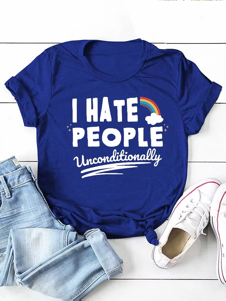 Je déteste les gens arc-en-ciel imprimé femmes t-shirt à manches courtes col rond femmes t-shirt dam