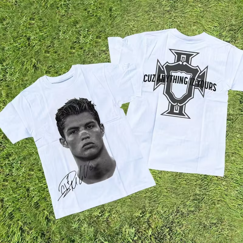 T-shirts imprimés avec les portraits des superstars du football Cristiano Ronaldo, Neymar, Lionel Me