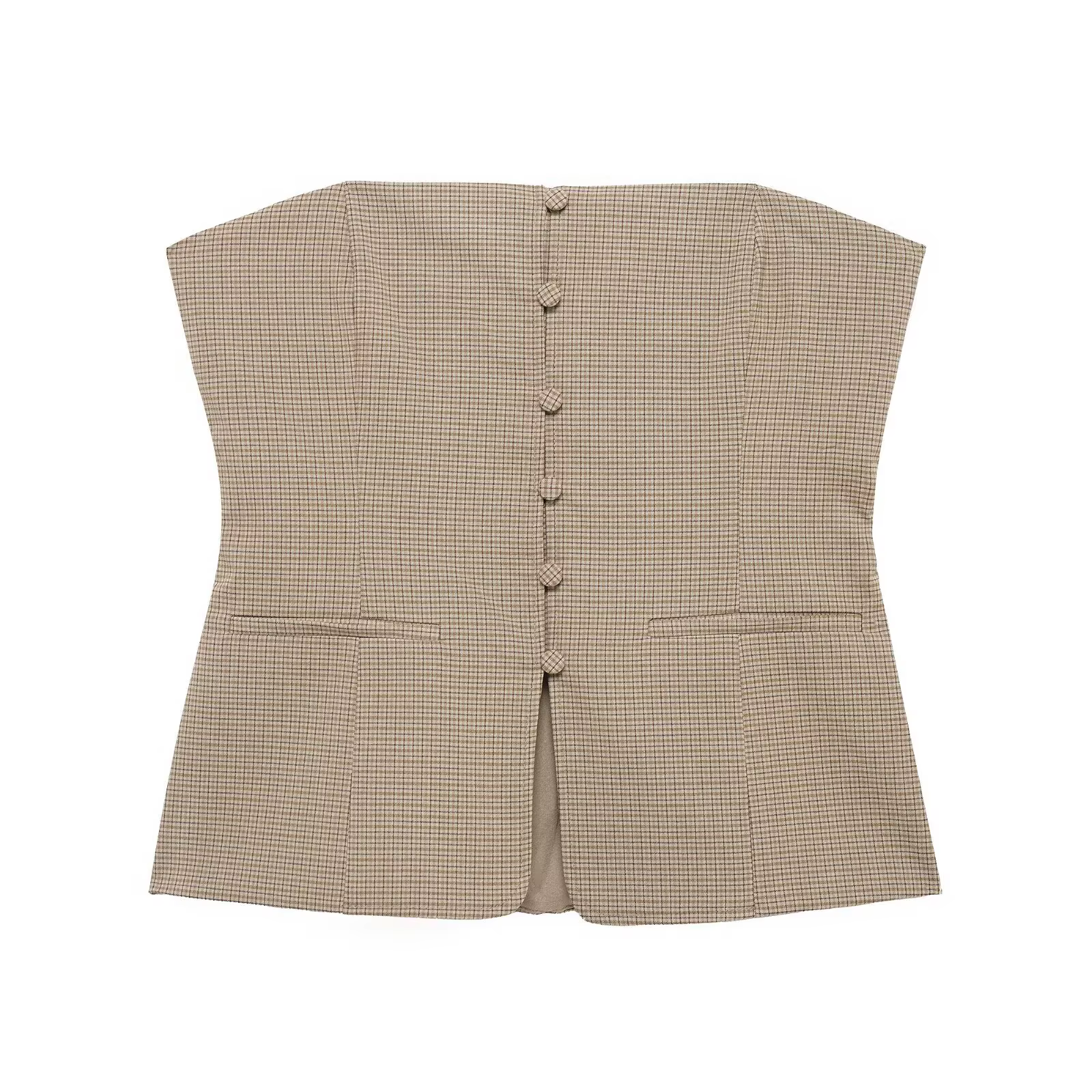 HH femmes été élégant épaules dénudées hauts courts femme mode vichy simple boutonnage poche décorer