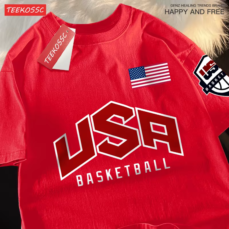 USA basket-ball imprimé rue T-Shirts décontractés hommes femmes ample surdimensionné vêtements respi