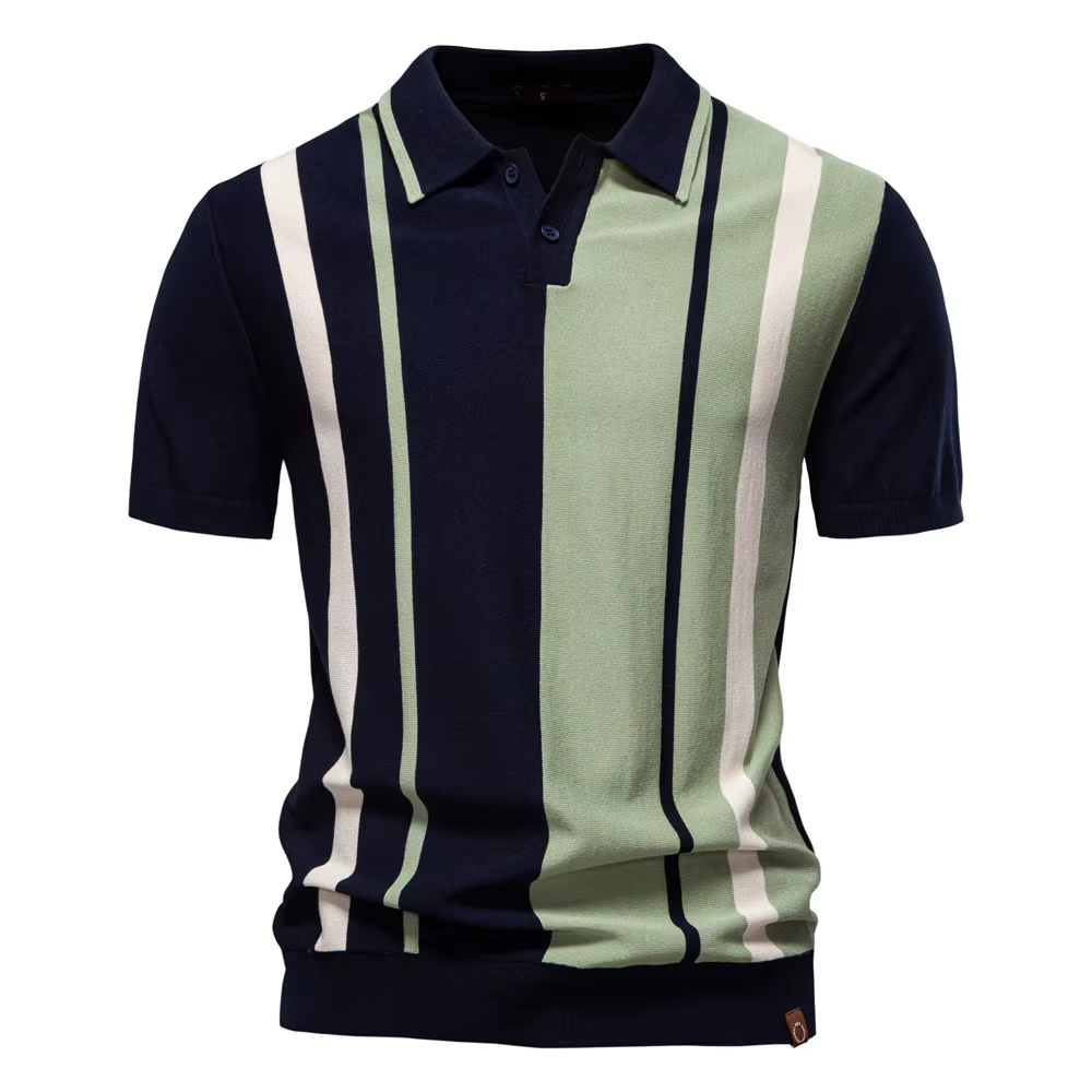 Polo Jacquard tricoté haut de gamme pour hommes, tendance d'été, rayé, manches courtes, T-shirt en t