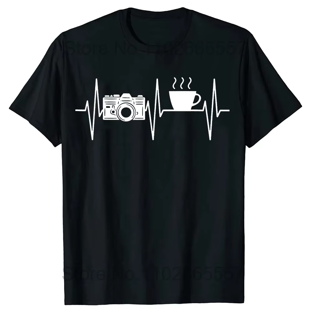 T-shirt humoristique pour photographe, amoureux du café, avec motif d'appareil photo, streetwear gra