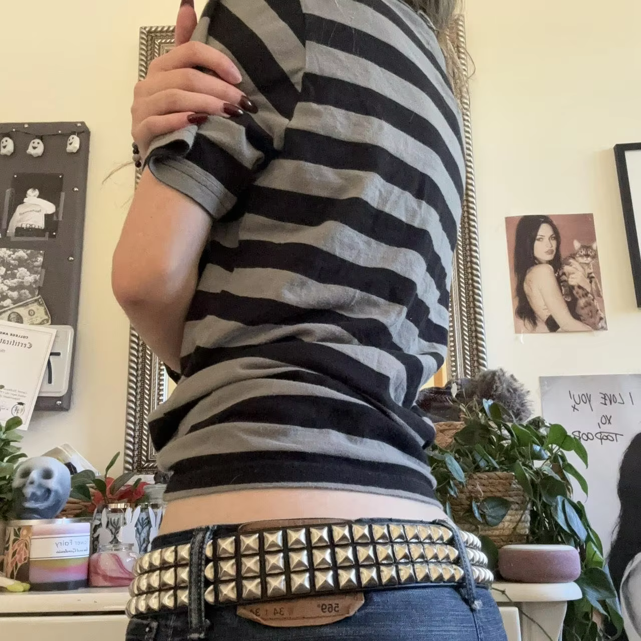 Femmes Y2k Grunge chemises rayé Baggy col rond manches courtes Emo hauts 2000s Harajuku Vintage adol