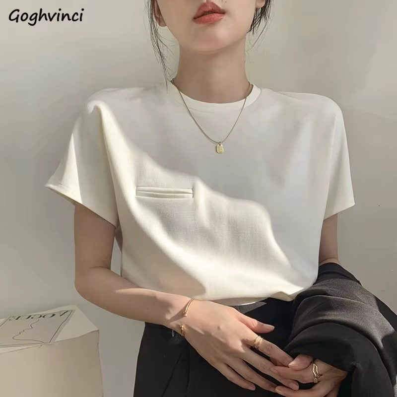 T-shirt d'été à manches courtes pour femmes, Style coréen, Simple, mode Pure, bureau, loisirs doux t
