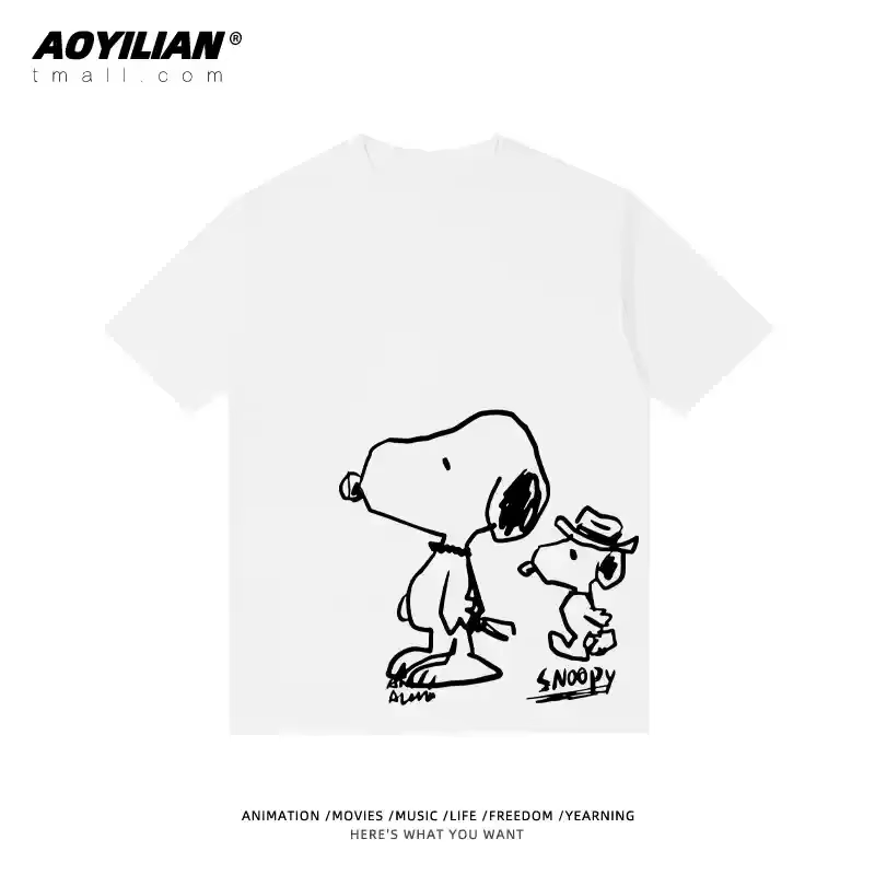 T-shirt Snoopy Charlie Brown à manches courtes, motif dessin animé, pour hommes, femmes et enfants, 