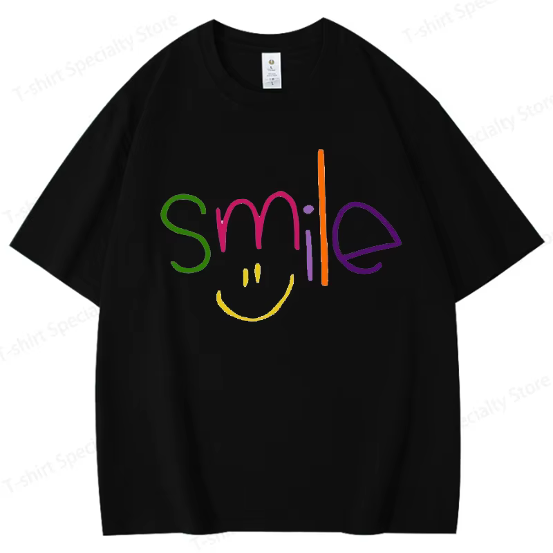 T-shirt pour femme en coton 100 %, col rond, confortable à porter, avec un imprimé de lettres souria