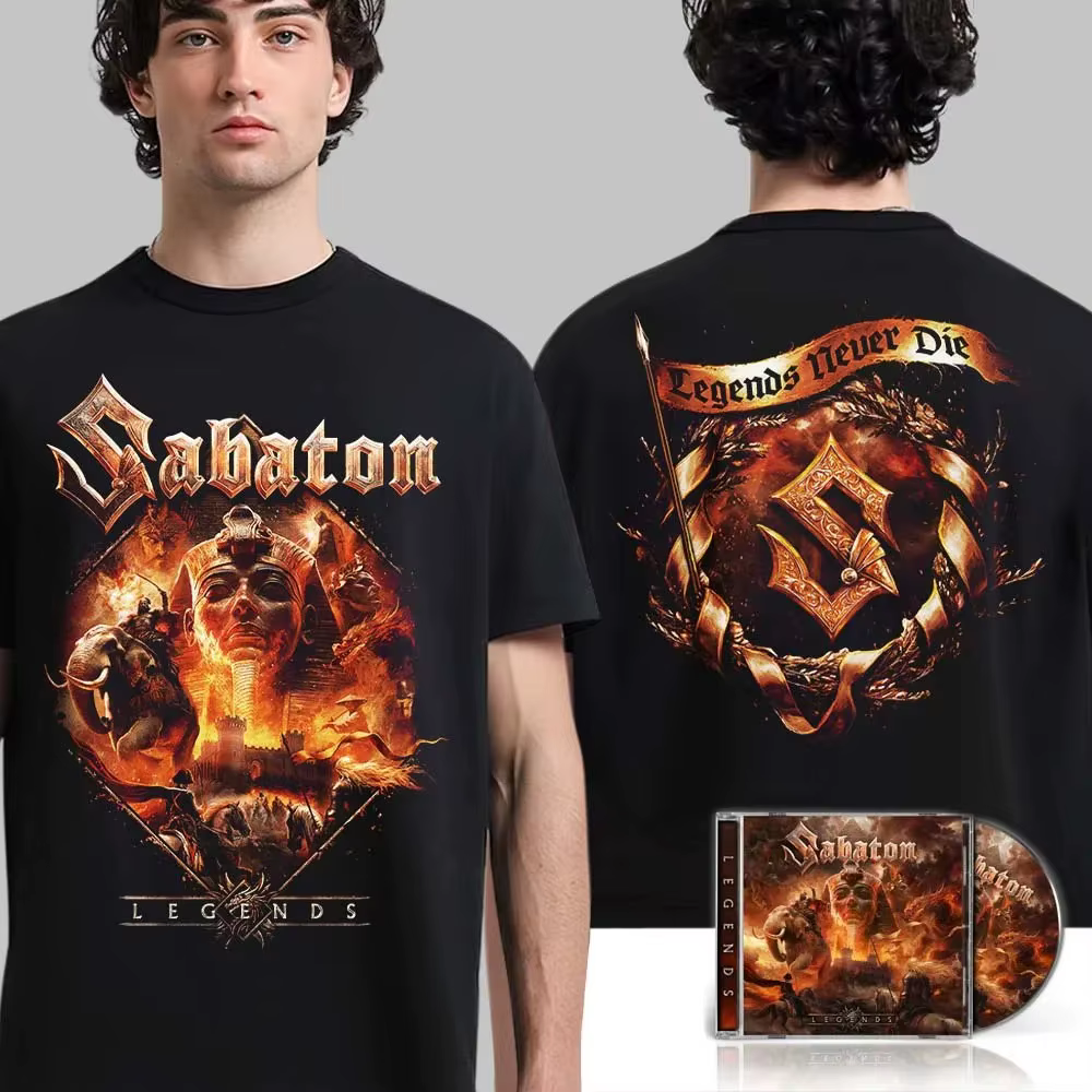 T-shirt unisexe en coton noir à thème Sabaton "Legends", haut décontracté d'été à manches courtes et
