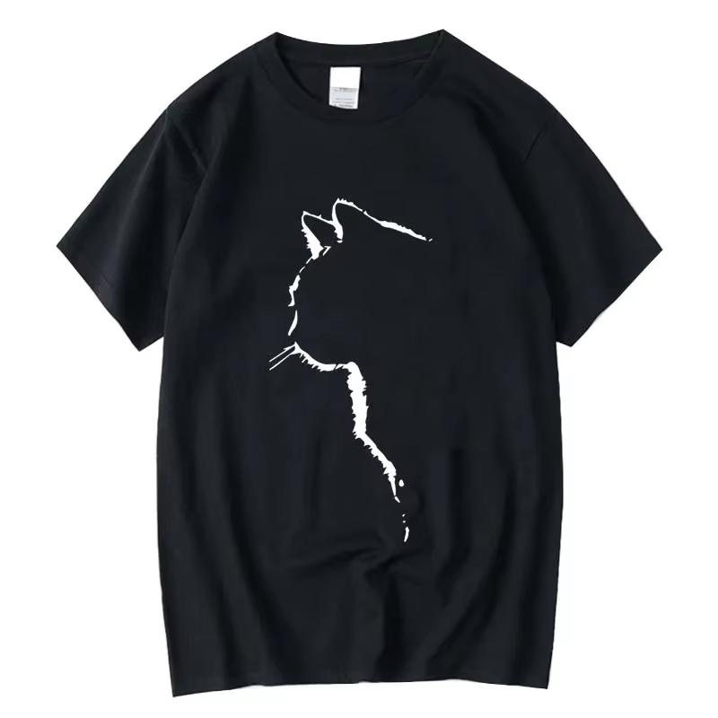 T-shirt homme Top qualité 100% coton manches courtes Cool chat imprimé col rond décontracté ample Hi