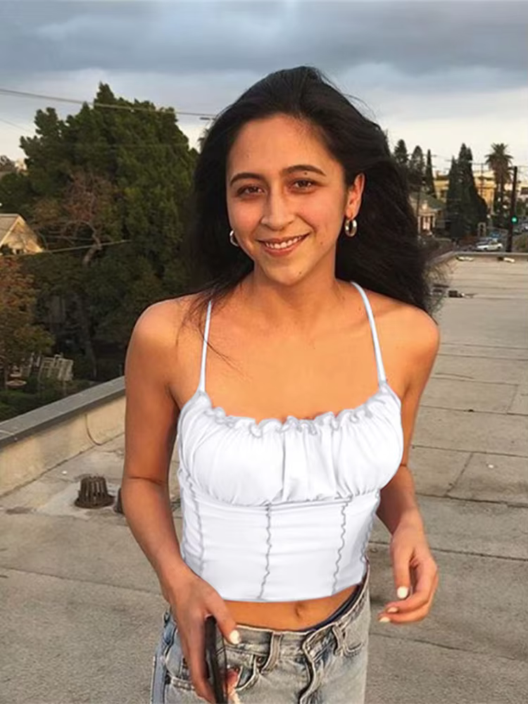 Débardeur froncé sans manches pour femmes, Sexy, à volants, à la mode, sans bretelles, Slim, Camisol
