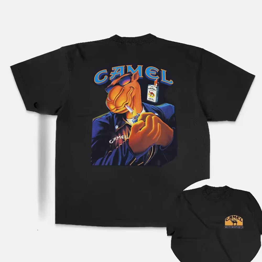Été Vintage voiture couleur chameau Cigarette t-shirts décontracté Streetwear haut respirant confort