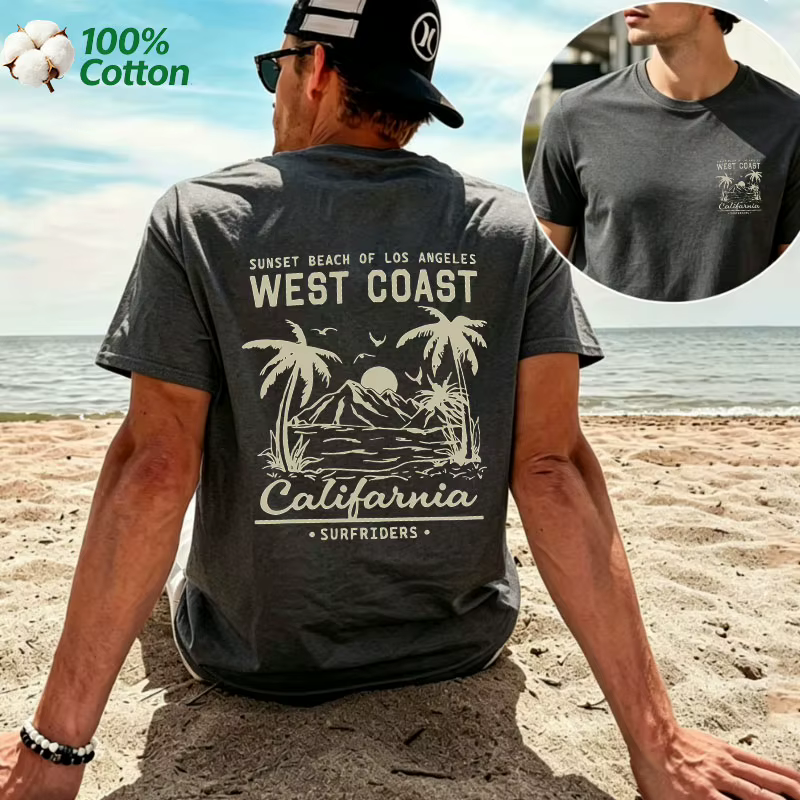 T-shirt unisexe pour homme, coton 100%, style vintage, motif palmier, décontracté, manches courtes, 