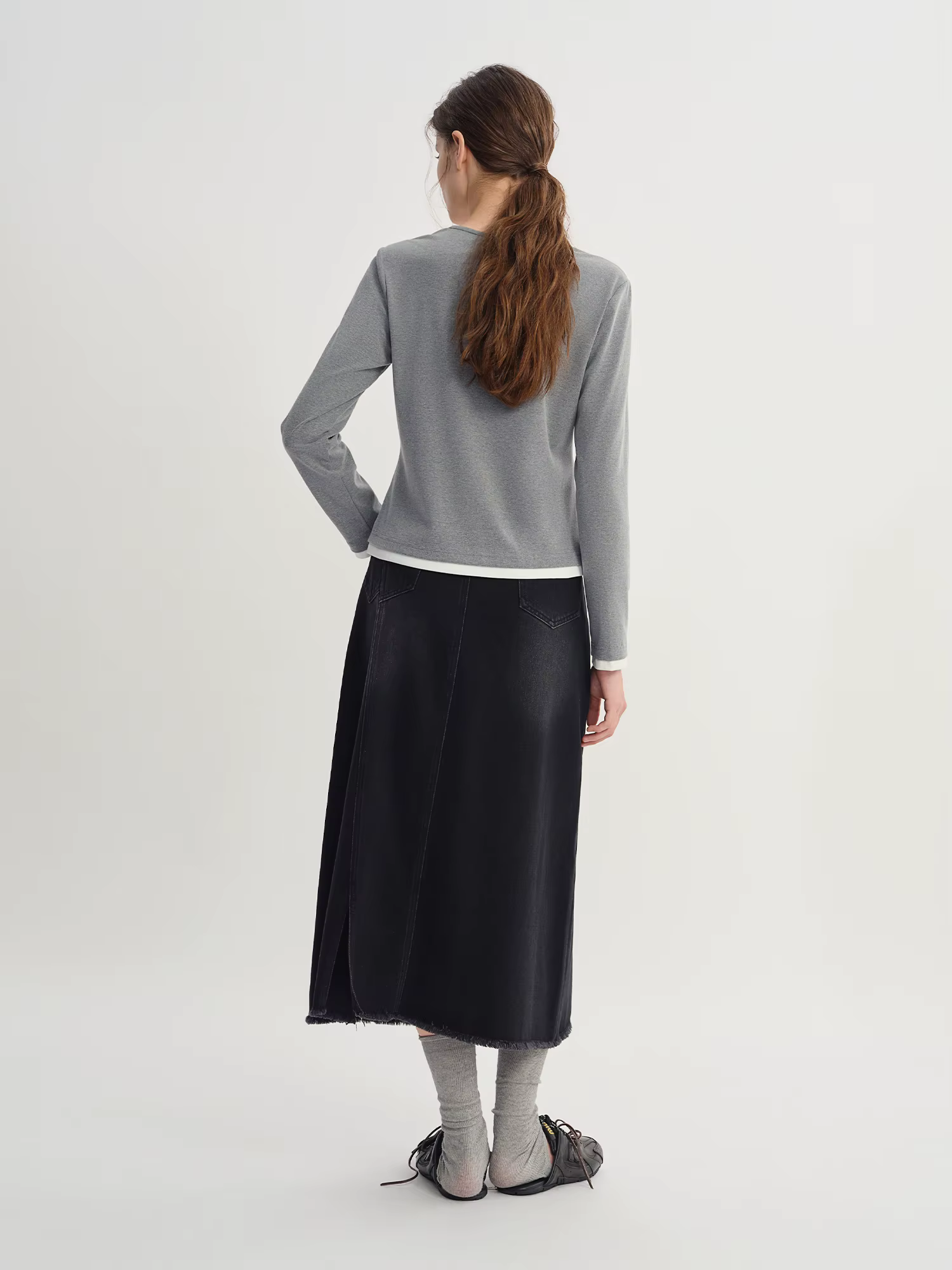 DUSHU automne 2025 T-Shirt à manches longues pour femmes-haut à col Henley à blocs de couleurs contr