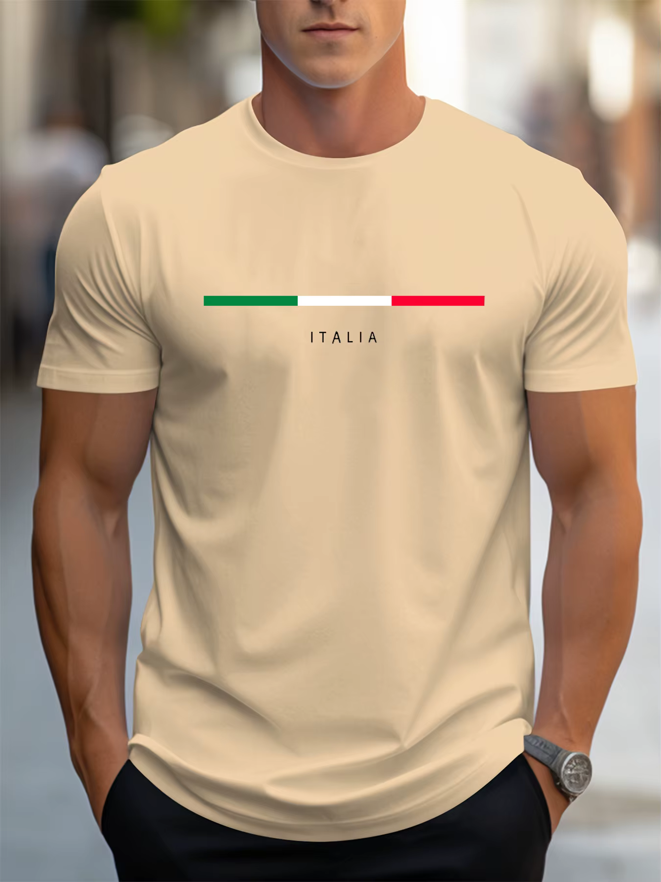 T-shirt classique à rayures vertes, blanches et rouges du drapeau italien, t-shirt décontracté en co