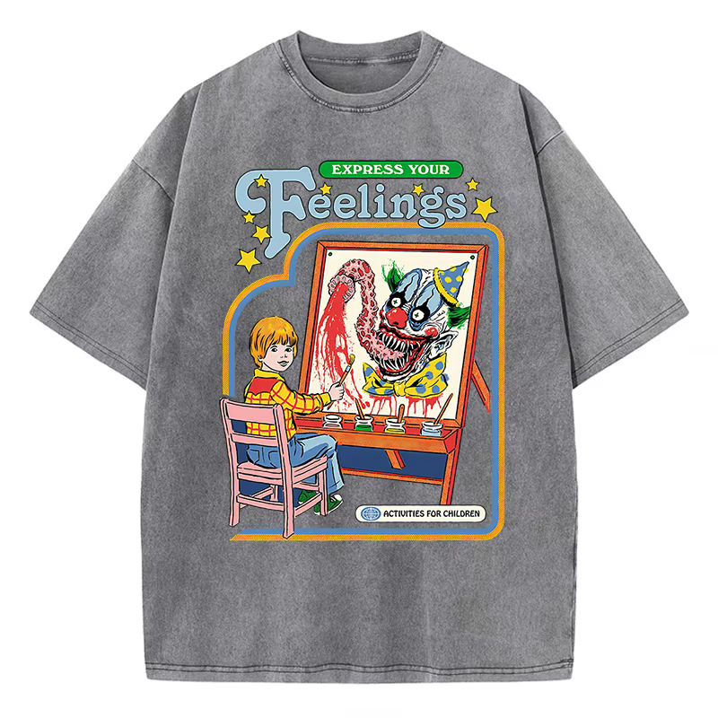 Expressez vos sentiments dessiner un Clown lavé rétro hommes t-shirts mode rue respirant t-shirts en