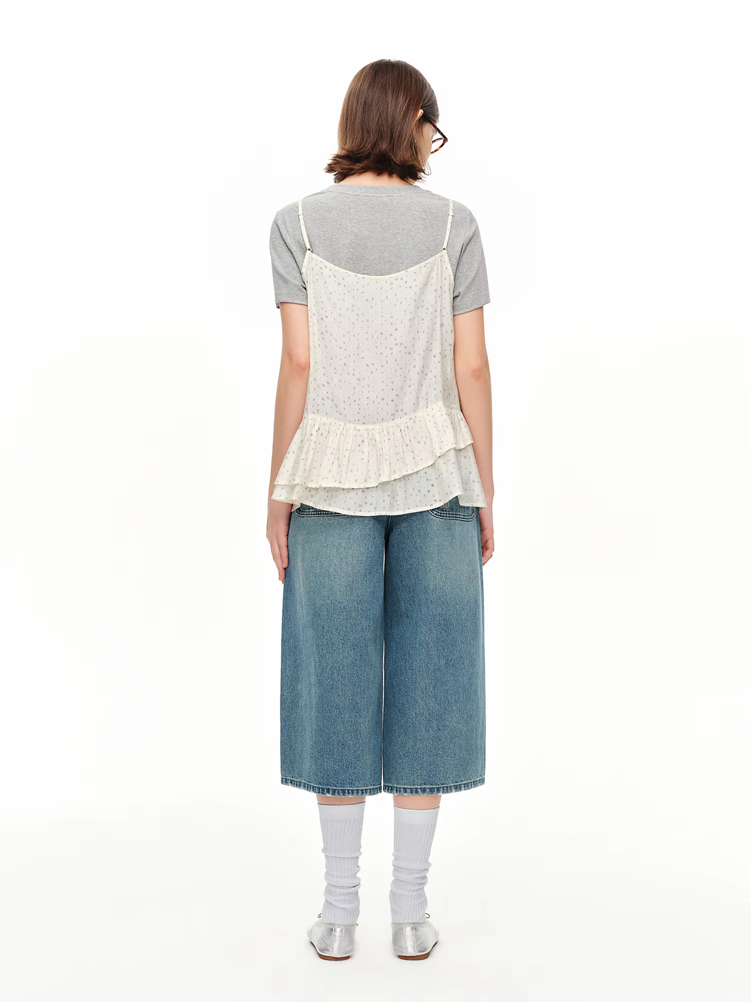 DUSHU Haut cache-cœur floral style coréen bleu clair, nouvelle collection été 2026, superposé, épaul
