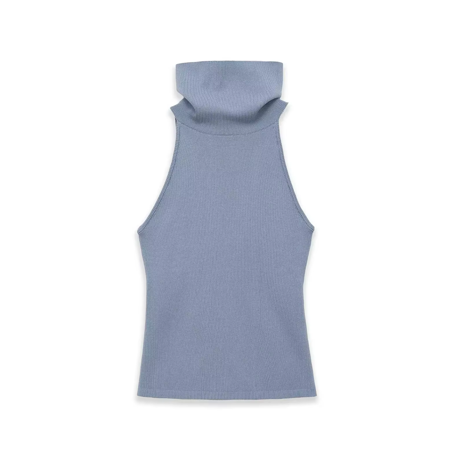 Débardeur bleu à col roulé sans manches et dos nu pour femme