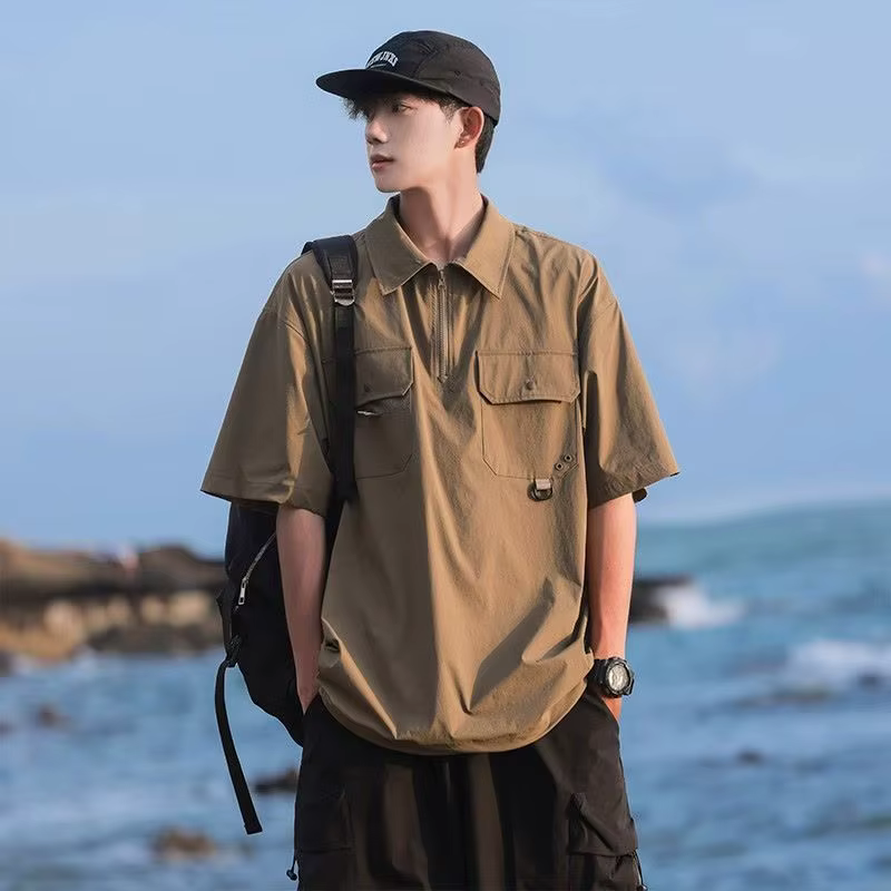 Chemise à manches courtes pour hommes et femmes, outillage Semi-fermeture éclair, nouveau Polo de ma