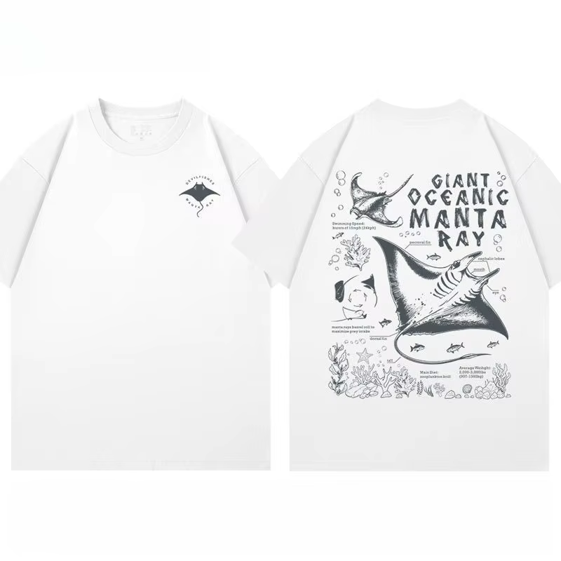 Nouveauté 2026 T-shirts à manches courtes pour femmes, col rond, motif Raie manta, thème Science pop