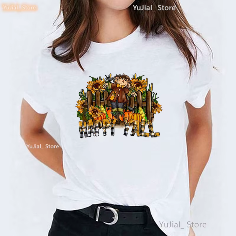 Golden Happy Fall Graphic Printed T Shirt Girls Summer Fashion Tops Tee Shirt Femme Casual Funny Tsh