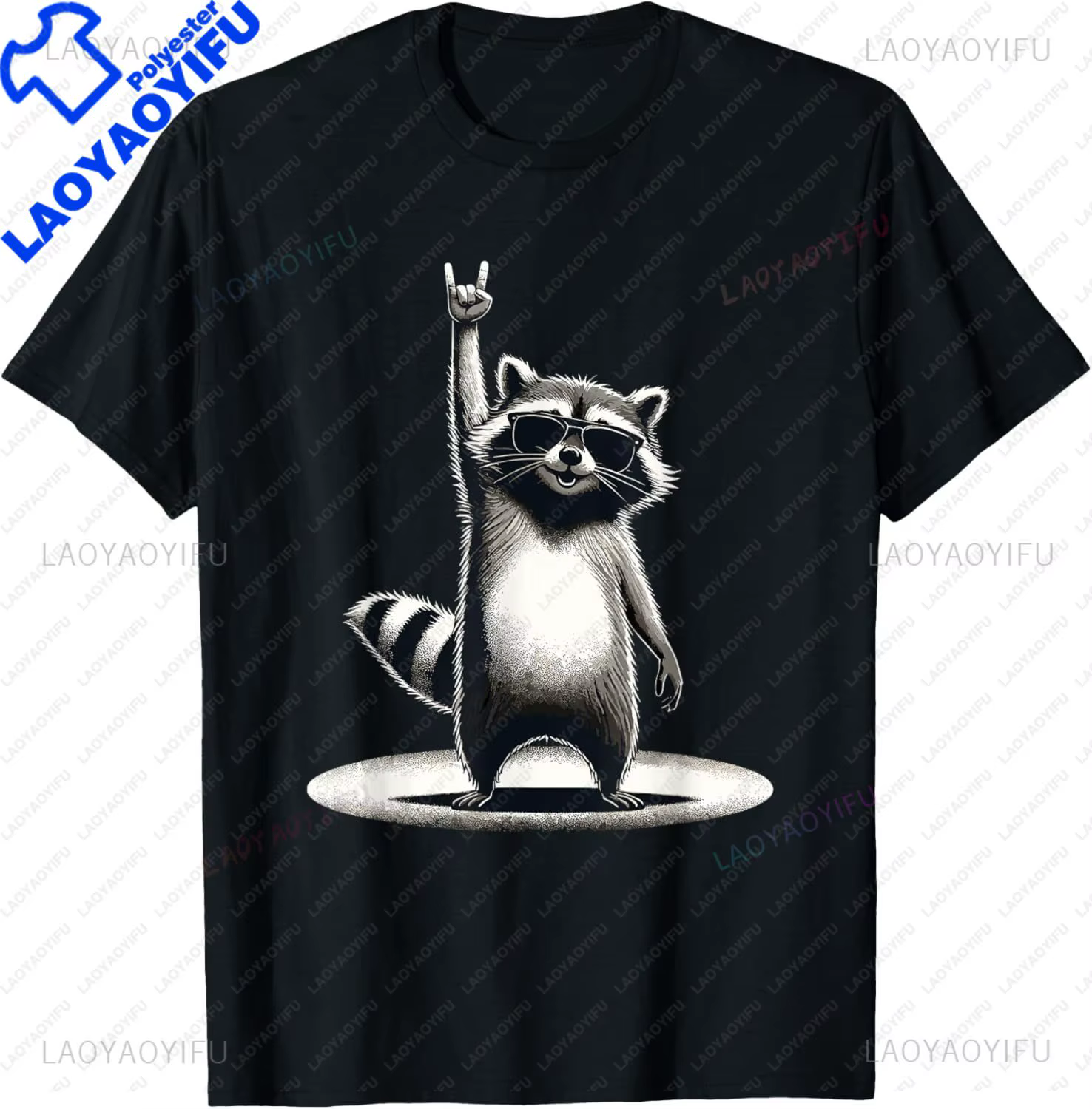 T-shirt graphique imprimé raton laveur rétro pour hommes et femmes, cadeau de musique rock personnal