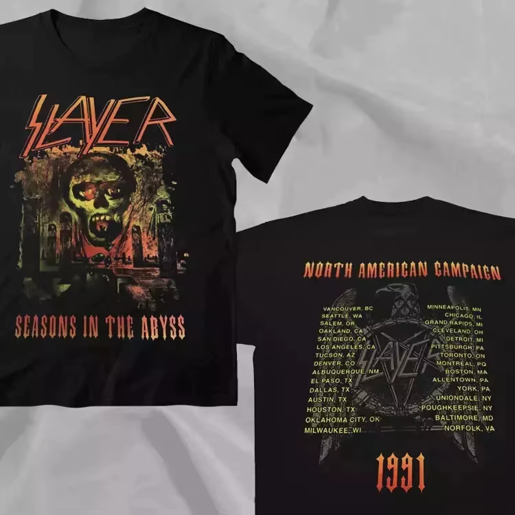 SLAYER Band saison dans l'Abyss 1991 Tour amérique du nord campagne T-Shirt été nouveau haut tendanc