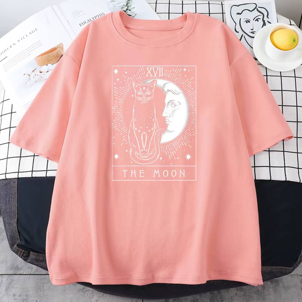 Lune et chat graphique imprimé T-shirts pour femmes Vintage vêtements minces Harajuku T-shirt respir