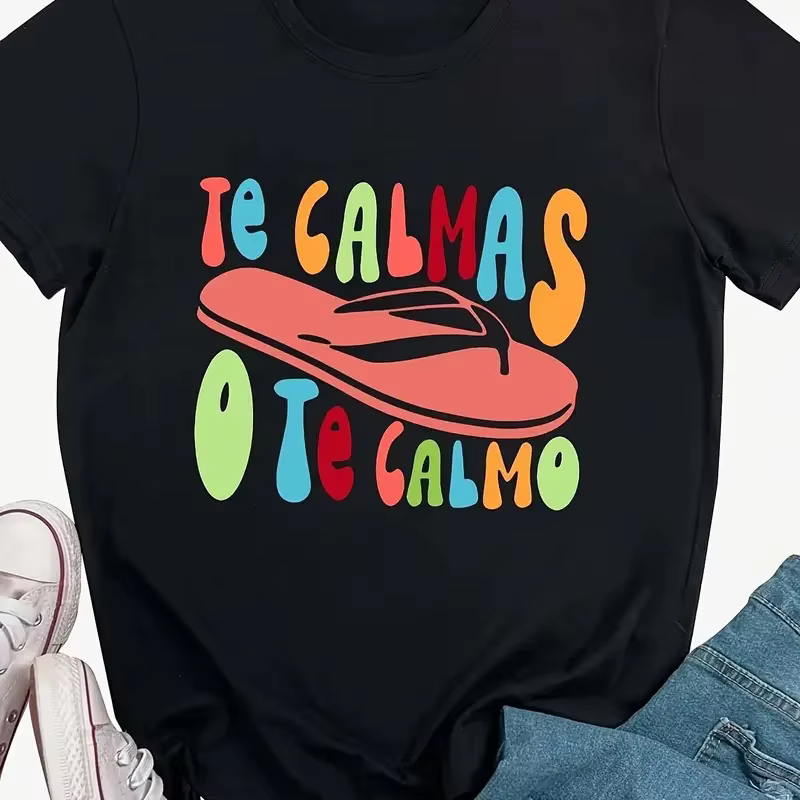 T-Shirt décontracté à manches courtes pour femmes, haut à col rond, tongs imprimées, vêtements d'été