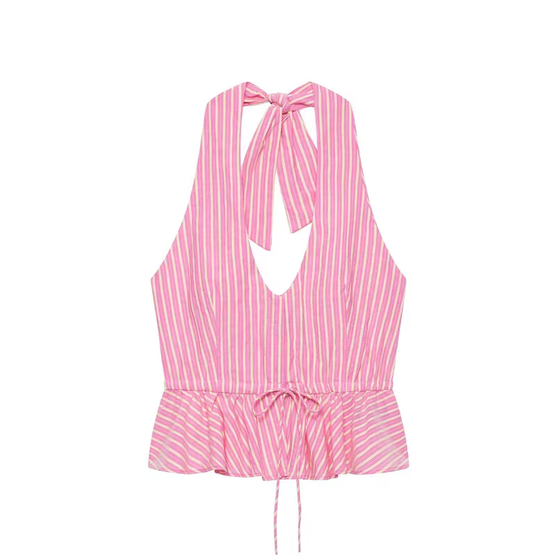 Haut pour femme 2026 Nouvelle Collection Été Col V Rayé Halter Chic et Élégant Style Vacances