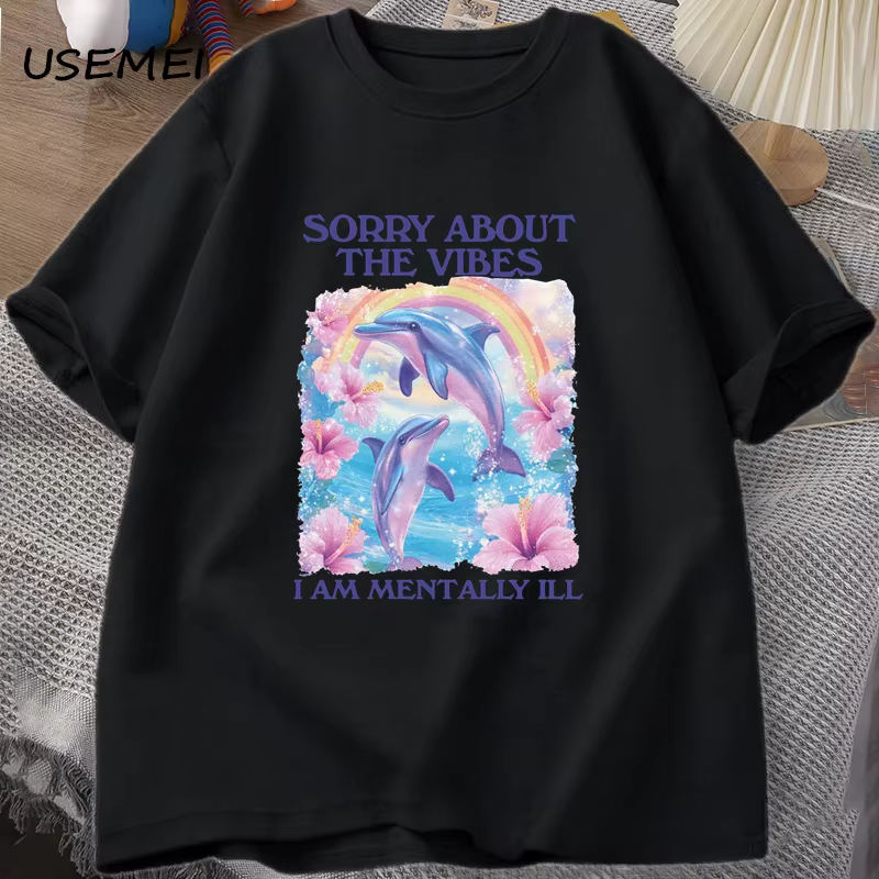 Désolé sur les vibrations T-shirt unisexe idiot bizarre T-shirt drôle mentalement T-shirt coton à ma