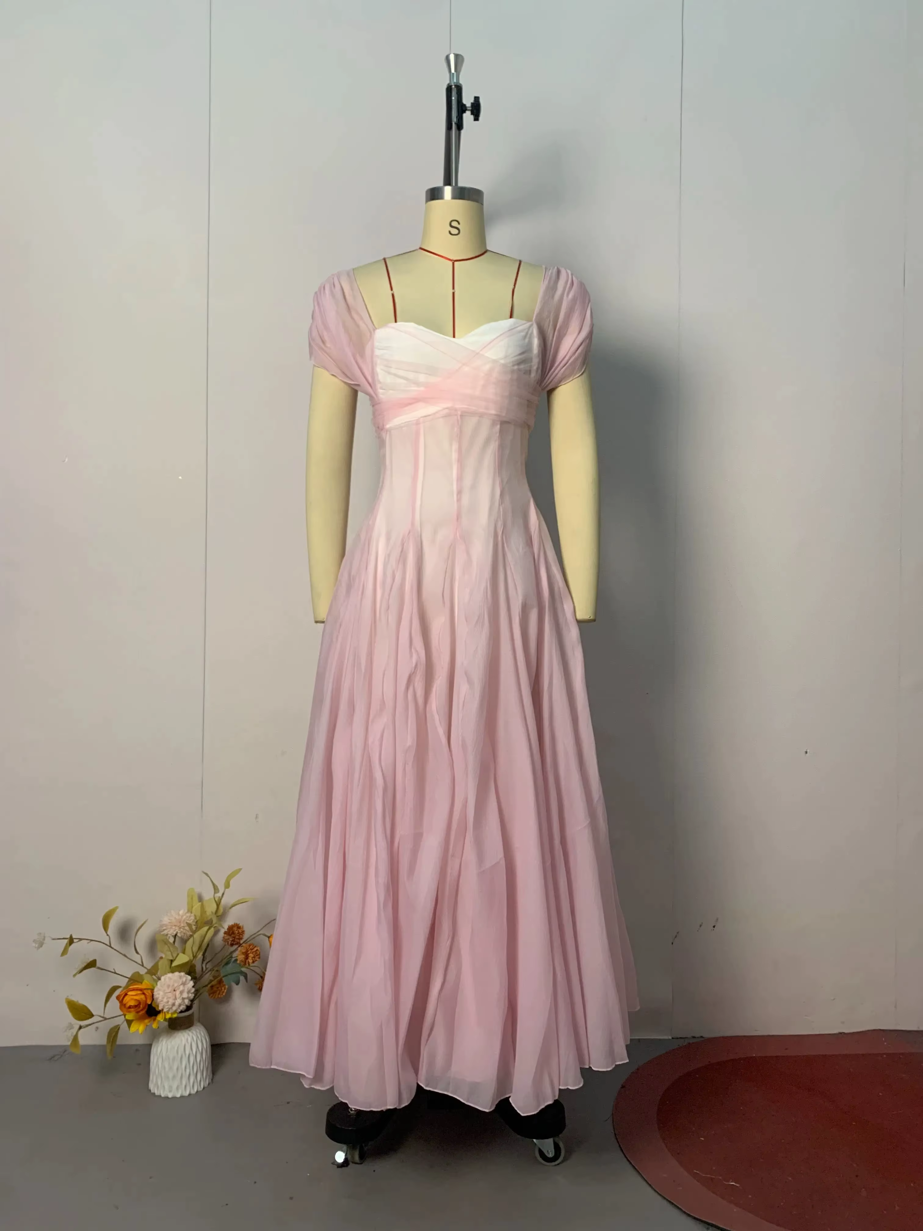 VGH français doux robes d'été pour les femmes col carré sans manches tunique maille Dates fête bouff