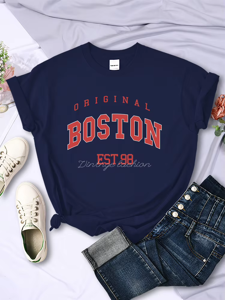Original Boston Est.98 rue lettre t-shirt femmes été respirant t-shirt Hip Hop décontracté Cool à ma
