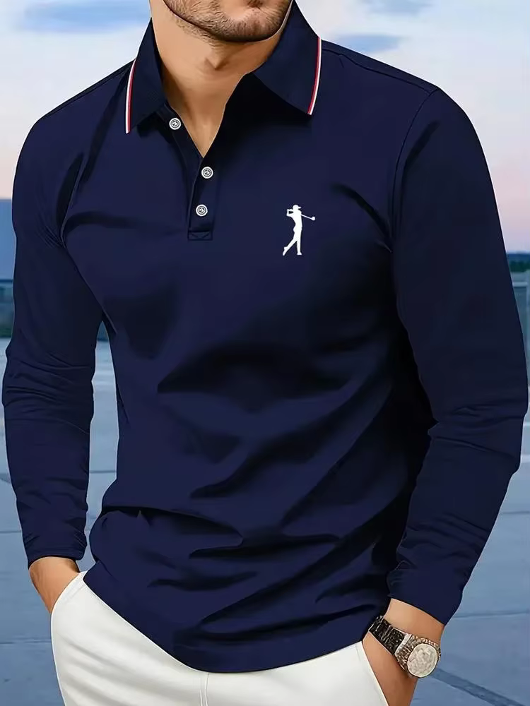 Polo décontracté à manches longues pour hommes, respirant et confortable, adapté aux graphiques impr