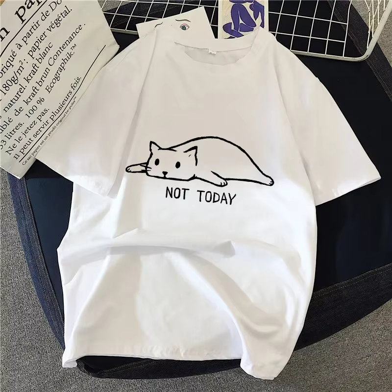 Années 90 graphique Rock Top t-shirts femme Simple brosse dessin chat T-shirt Harajuku Vintage T-shi