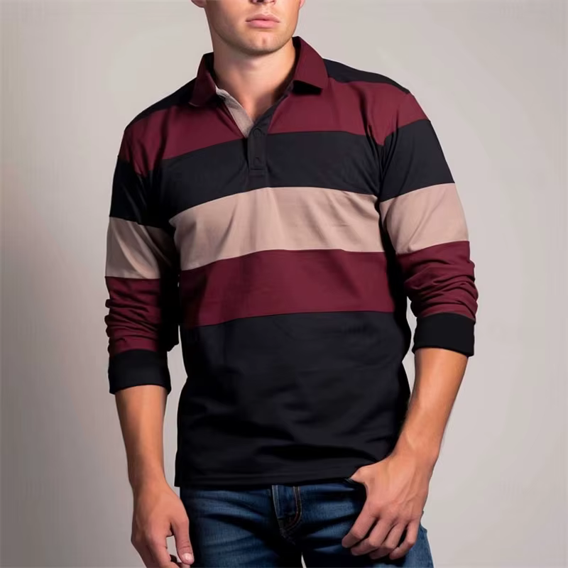 Polo de Golf à manches longues pour hommes, décontracté, rayé, Simple, Business, imprimé en 3D, ampl